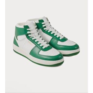 Sandro Leather High Top Sneakers in Green & White Size 41